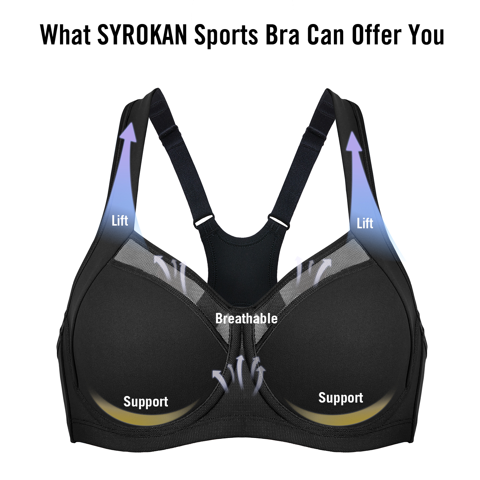 Syrokan Womens High Impact Sports Bra Workout Powerback Support Bra Underwire Ebay